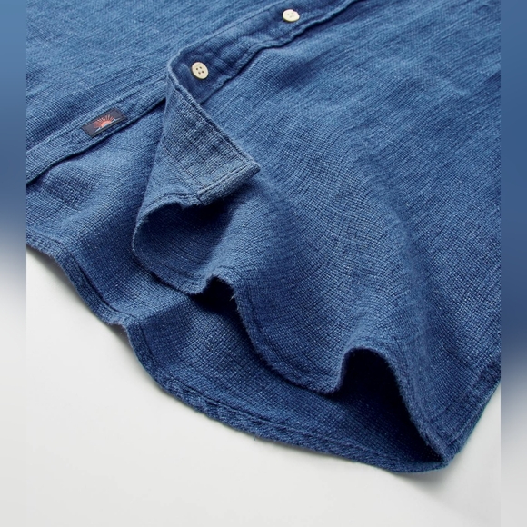 Faherty Indigo Basketweave Short Sleeve Palma Linen Button Front Shirt NWOT - Picture 3 of 15